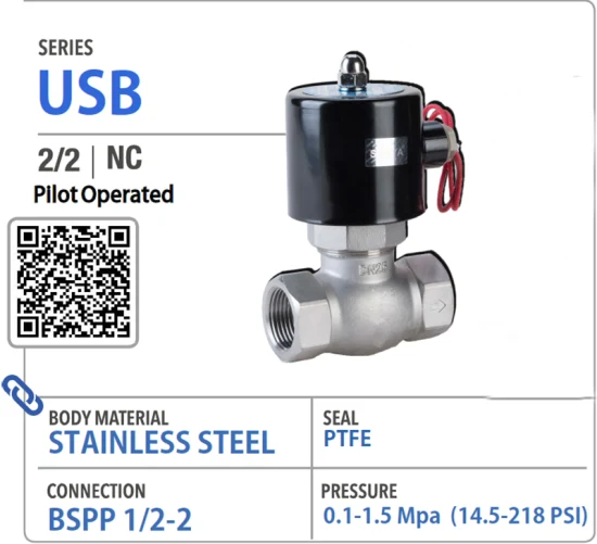 USBシリーズ 高温で動作するパイロット操作2/2ウェイ発電装置用ステンレス鋼蒸気電磁弁